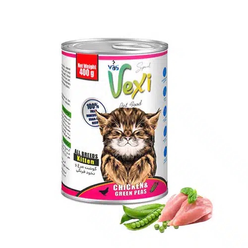 کنسرو پته بچه گربه کیتن وکسی طعم مرغ و نخودفرنگی وزن 400 گرم