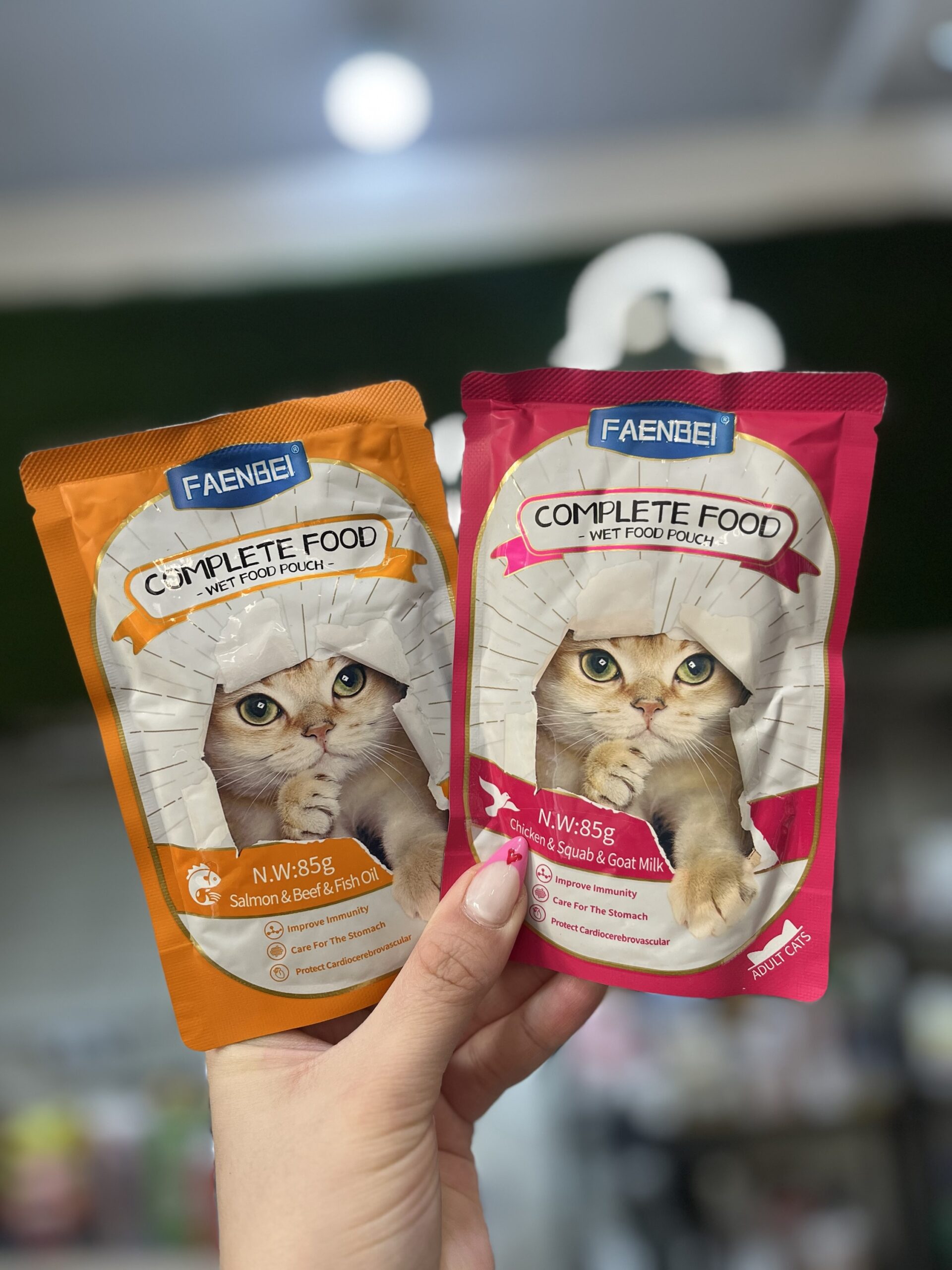 پوچ گربه فنبی مدل complete food طعم سالمون و گوشت ۸۵ گرم