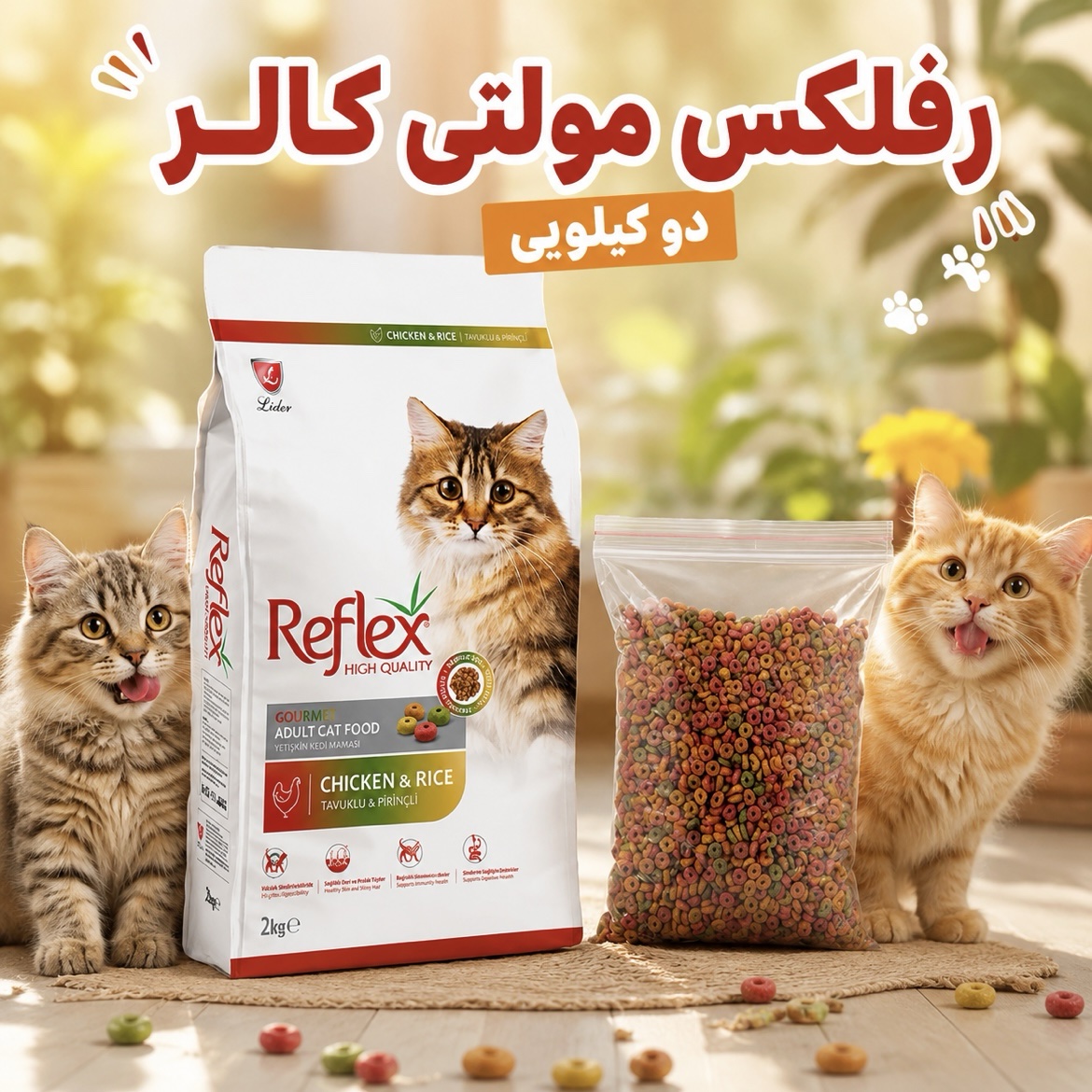 غذا خشک گربه رفلکس مولتی کالر دو کیلوگرم فله